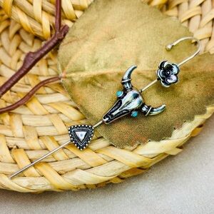 Silver and Turquoise Bull Skull Climber Earring